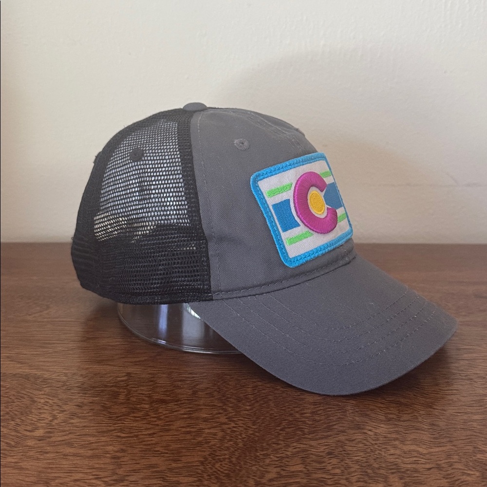 Colorado Trucker Hat CO Patch Gray Black Ladies Small Fit